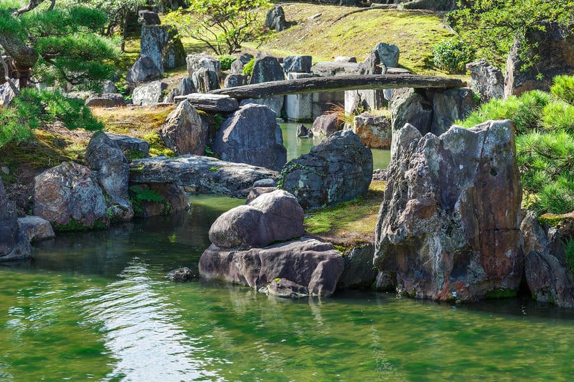 gardens at nijo castle in kyoto in japan