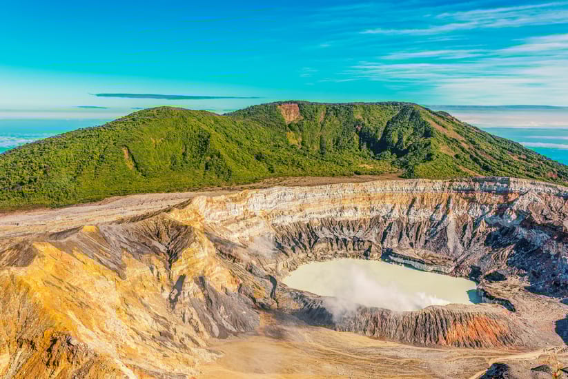 Volcano Poas crater landscape in costa rica