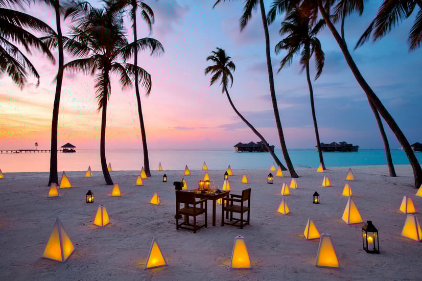 Gili Lankanfushi sunset dining at Palm Beach in the maldives