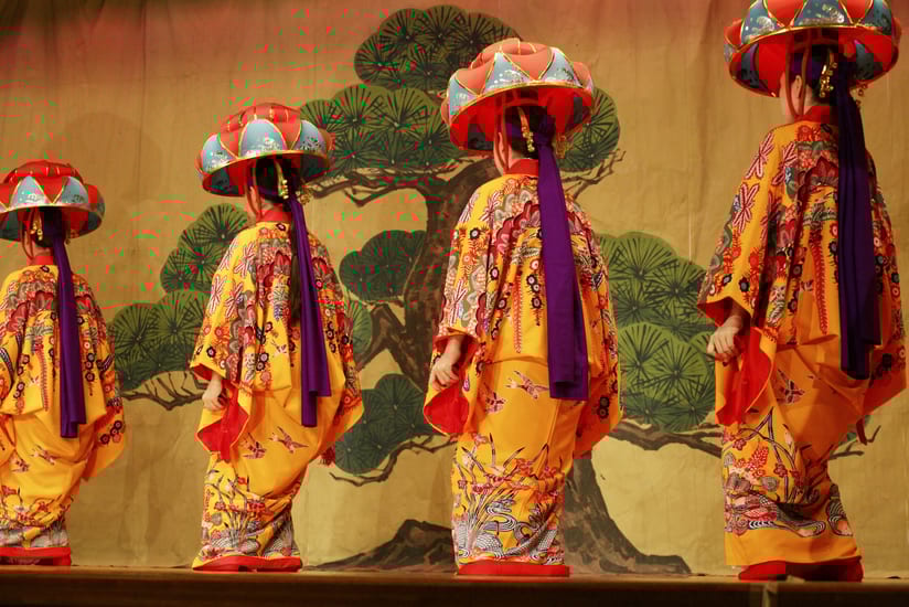 ryukyu dancers in okinawa in japan