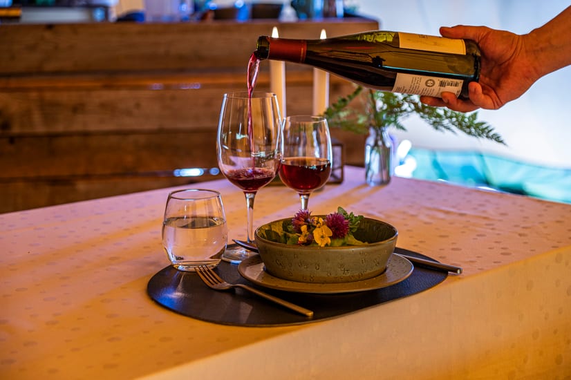 dining at camp saqqaq in disko bay in greenland