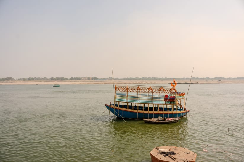 boat on the ganges in varanasi in india