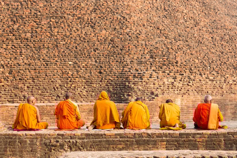 buddhist monks at sarnath in varanasi in india