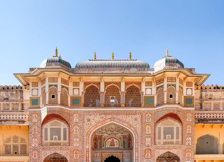 courtyard at amber fort in jaipur in india