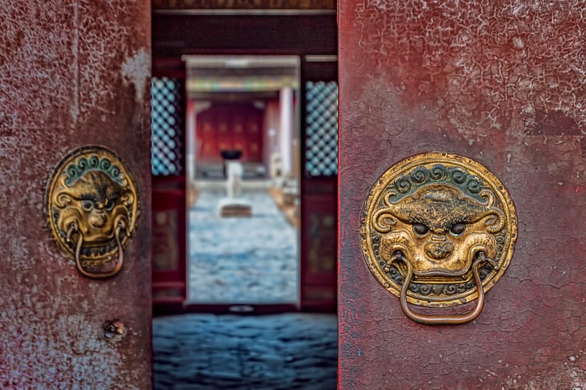 door to buddhist temple in ulaanbaatar in mongolia