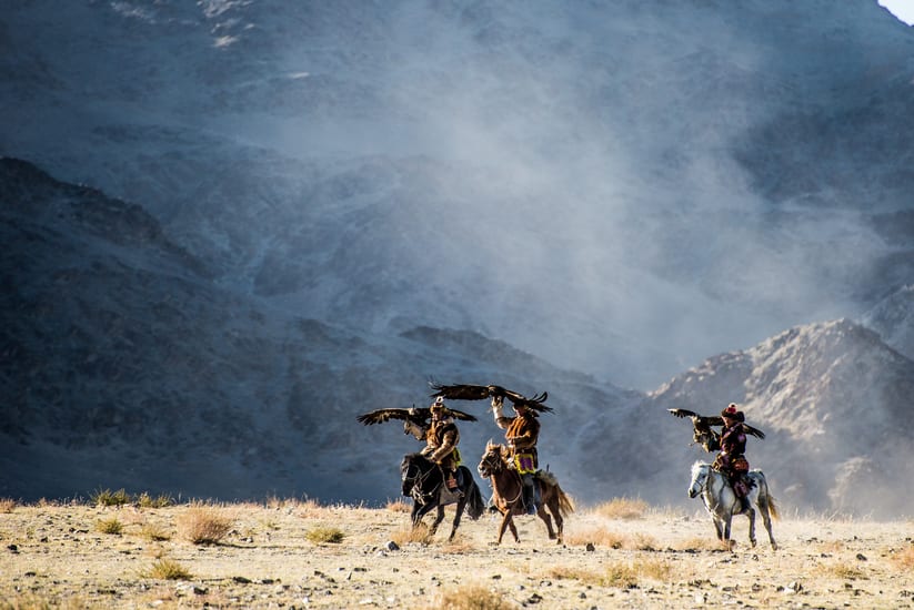 eagle hunters in bayan olgii in mongolia