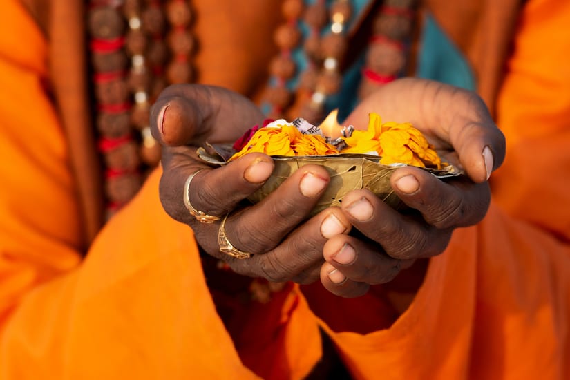 floral blessing in varanasi in india