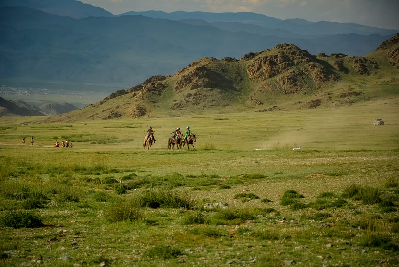 horseriding at naadam festival in bayangobi in mongolia