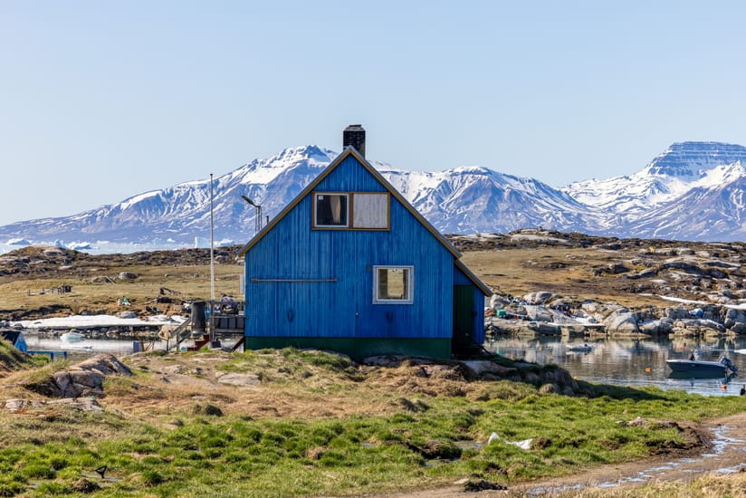 fishing house in saqqaq village in disko bay in greenland