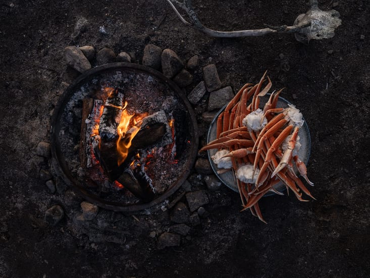 bonfire at camp kiattua in greenland