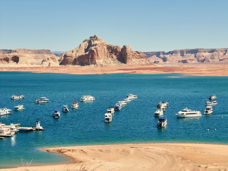 boats on lake powell in canyon point in utah in usa