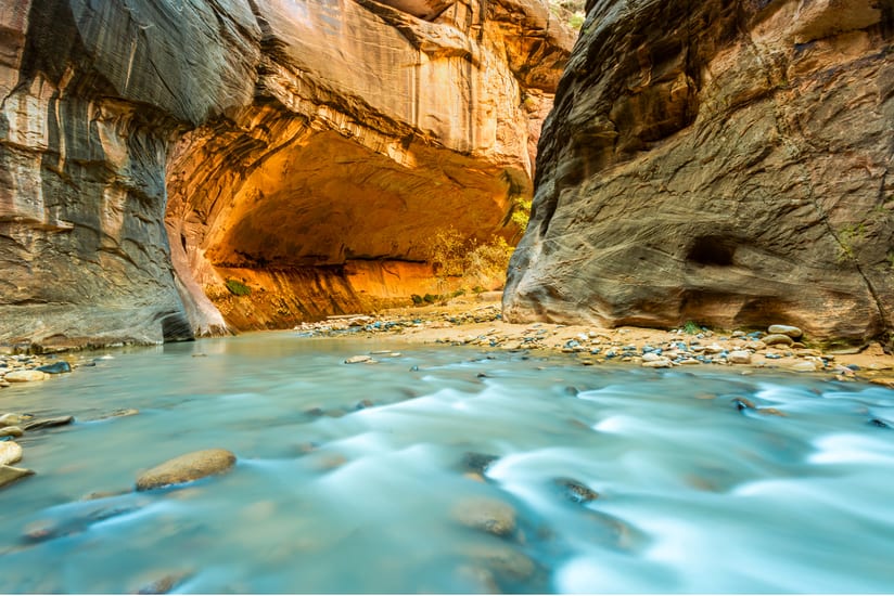 virgin river gorge in zion national park in utah in usa